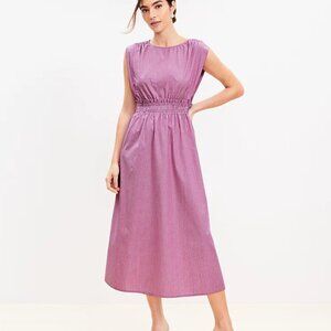 LOFT Striped Poplin Midi Dress XS